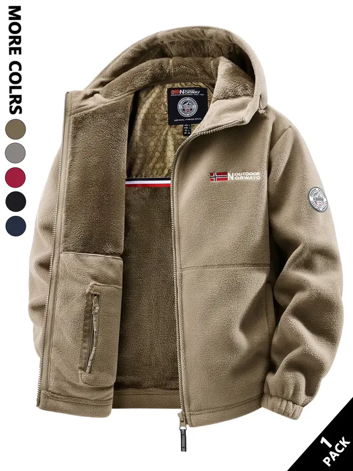 Veste de pêche hiver polaire capuche homme - Coupe-vent chaude sport running quotidien vacances