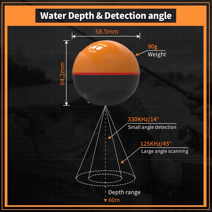 Détecteur de poissons Erchang F68 WiFi 100M sans fil pour iOS et Android - Sondeur écho pour lac et mer