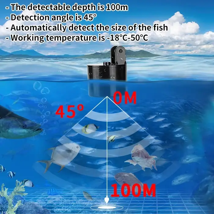 Sonar portable pêche alarme 100m 45 degrés détection poissons lac mer échosondeur