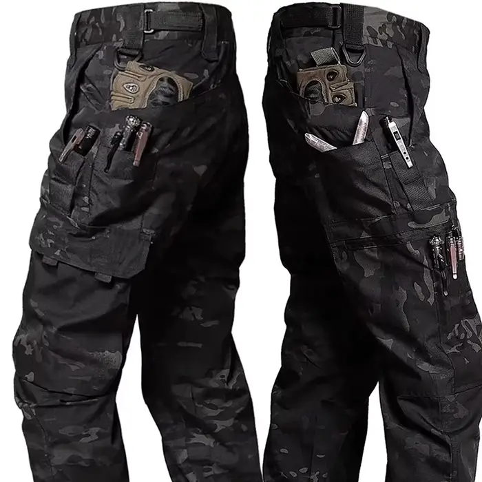 Pantalon cargo tactique imperméable pour hommes - 2 pièces multi-poches - Entraînement outdoor pêche