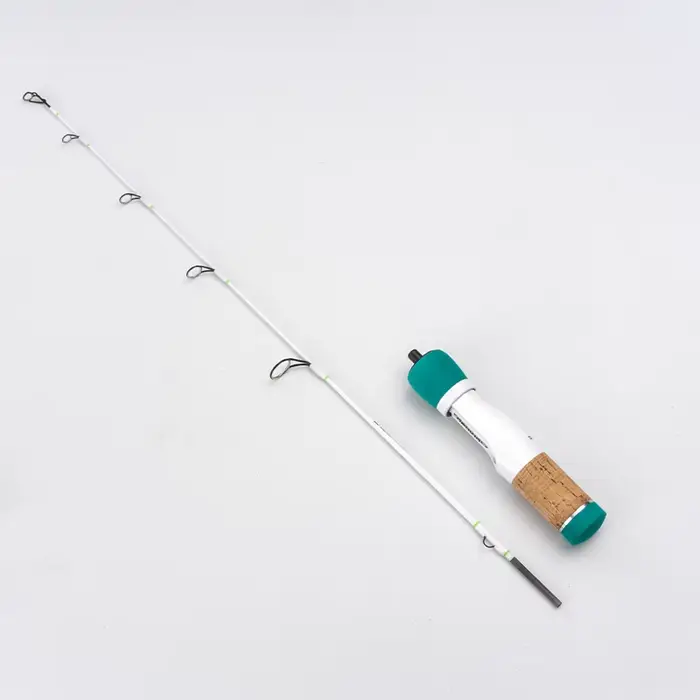 Canne à pêche sur glace carbone DEUKIO 64cm - 2 sections ultralégère poignée bois EVA hivernale