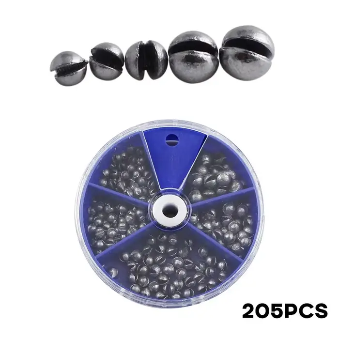 205 plombs pêche ouverts avec boîte rangement - Poids 0.2g à 0.8g pour pêche casting et profonde