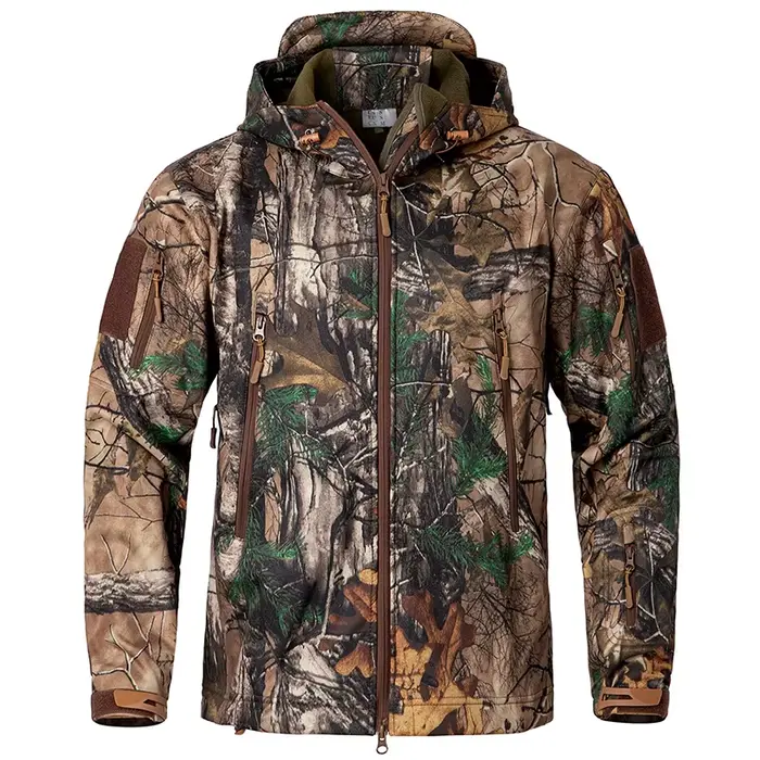 Veste de chasse camouflage softshell silencieuse - Imperméable et chaude pour pêche et randonnée