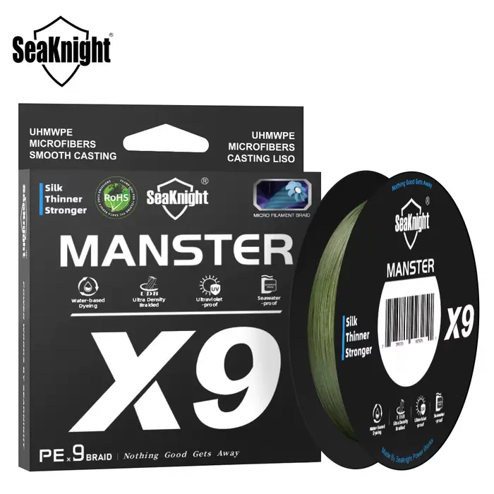 Ligne de Pêche Tressée PE 9 Brins MANSTER X9 SeaKnight 500M Haute Visibilité Résistante aux UV 2024