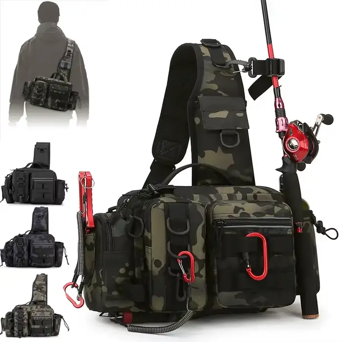 Sac de pêche Luya à multiples compartiments avec sangle ajustable et fermeture éclair pour matériel