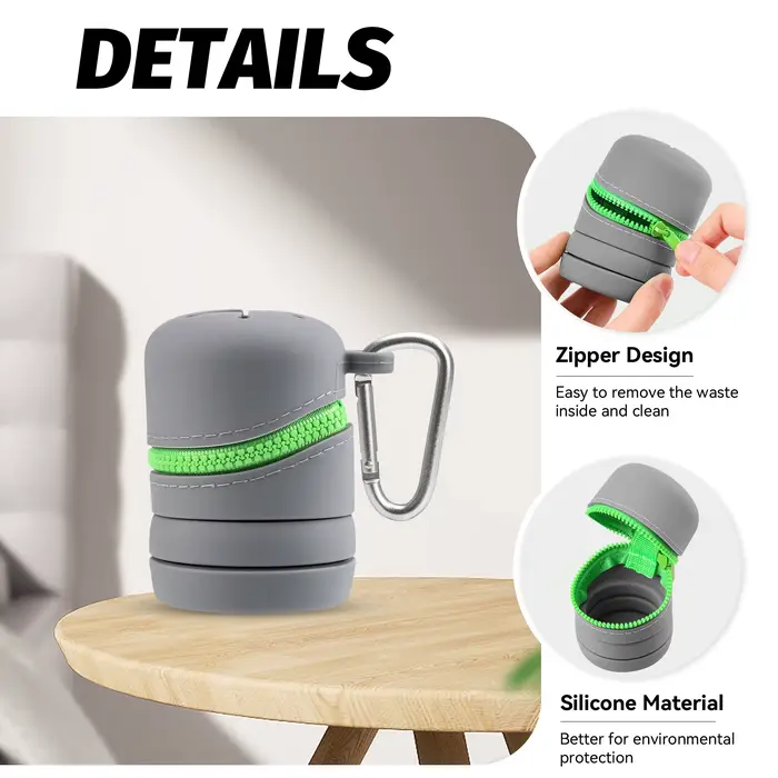 Boîte de Pêche Pliable en Silicone avec Fermeture Éclair et Mousquetons - Poubelle Multifonction Portable