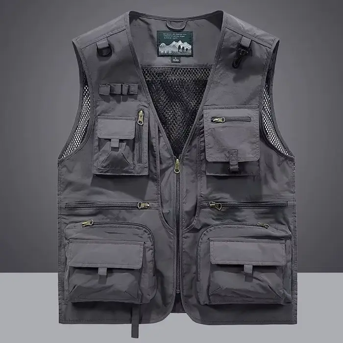 Veste tactique pêche randonnée 14 poches été homme photographe mesh cargo sans manches outils 7XL