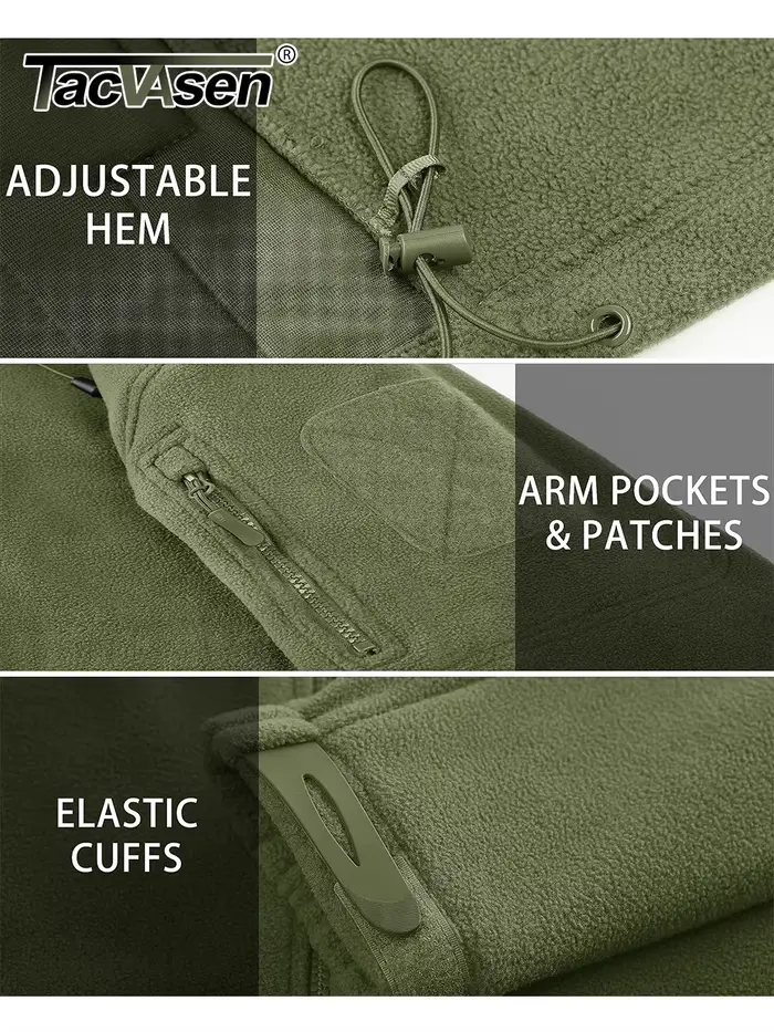 Veste polaire TACVASEN avec capuche zippée anti-vent pour pêche printemps-hiver