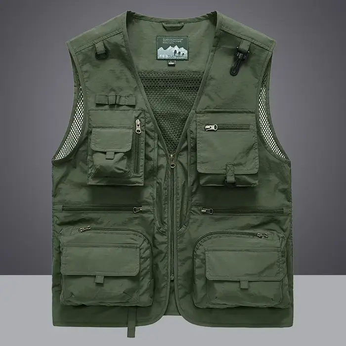 Veste de pêche estivale sans manches pour homme, multifonction avec poches et filet respirant