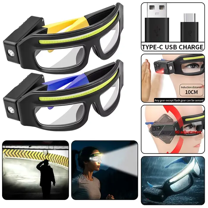 Lunettes lumière multifonction XTE recharge Type-C lampe frontale compacte tactile pêche portable