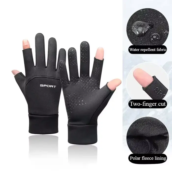Gants d'hiver écran tactile pêche ski vélo mixte - Design 2 doigts antidérapant hommes femmes