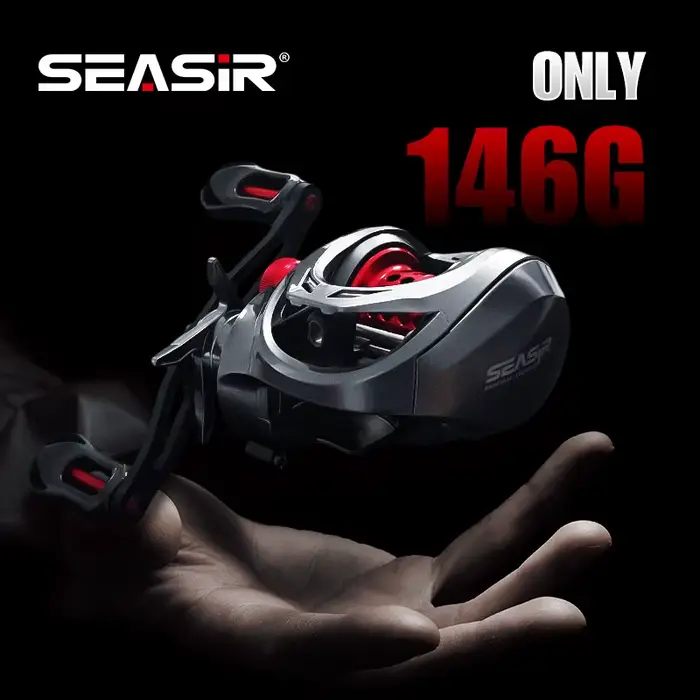 Moulinet baitcasting ultraléger Seasir 146g carbone, ratio 7.3:1 et roulements céramique pour pêche en mer