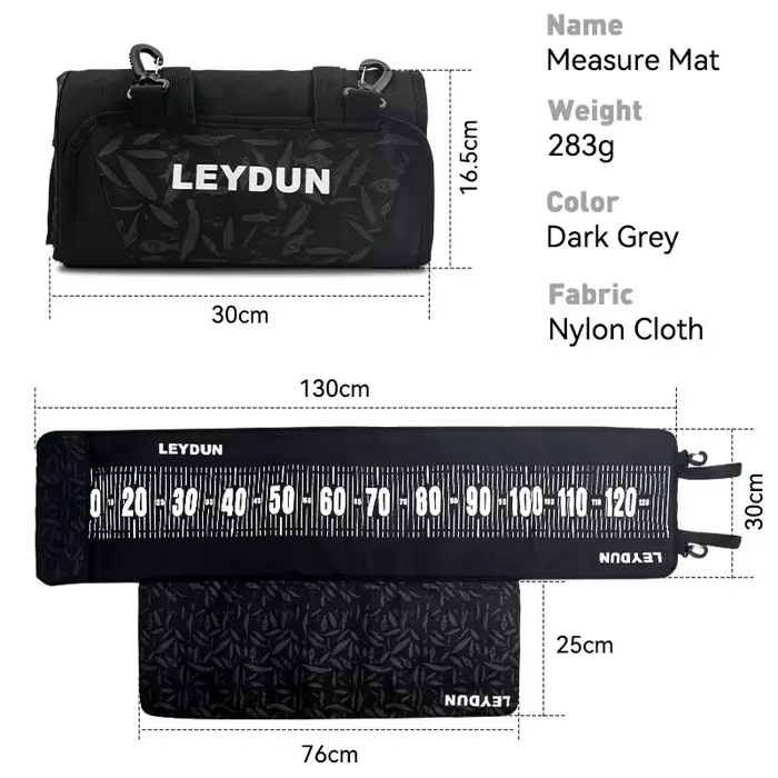 Tapis de mesure LEYDUN 125cm avec règle intégrée et coussin genoux pour mesurer vos prises de pêche