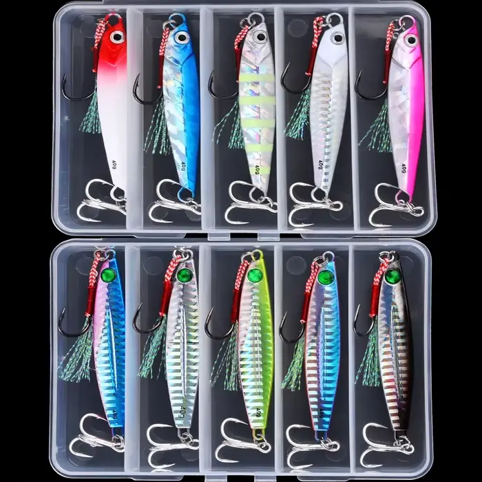 Kit 5 jigs métal 7g-40g pour pêche trolling et jigging - Leurres poids pour bass et truite de mer