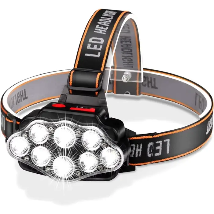 Lampe frontale LED haute luminosité rechargeable USB IPX4 étanche pêche camping lumière puissante 8 LEDs