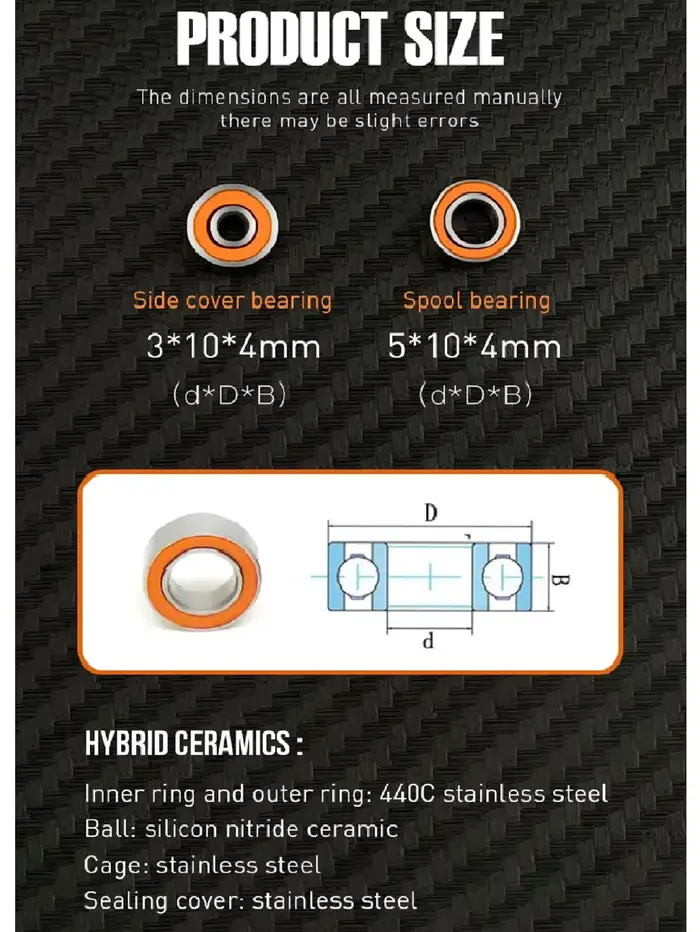 Roulements à billes céramique hybride SEASIR pour moulinet pêche - 3x10x4mm + 5x10x4mm