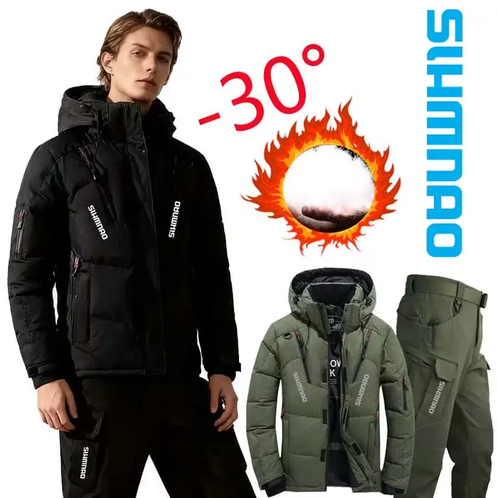 Combinaison pêche hiver 2026 coupe-vent capuche - Veste duvet oie outdoor chasse camping vélo