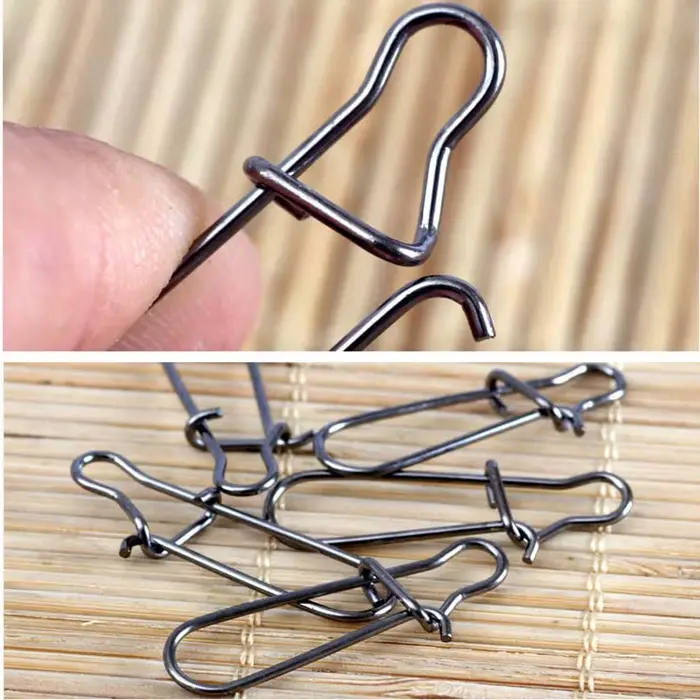 50 ou 100 pièces d'accessoires pêche clips Fastlock en acier inoxydable, snap à gâchette pour leurres et émerillons