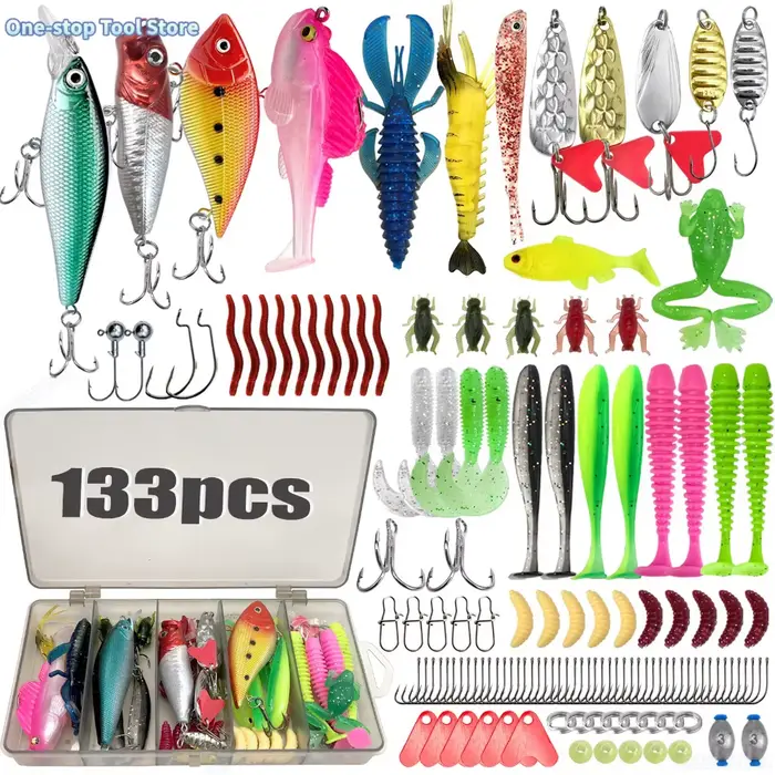 Kit de pêche multi-leurres 83 à 193 pièces pour truite, brochet et perche, boîte de rangement à compartiments