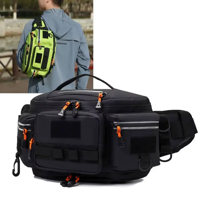 Sac banane pêche mode homme multifonction avec poches multiples pour sports outdoor et pêche