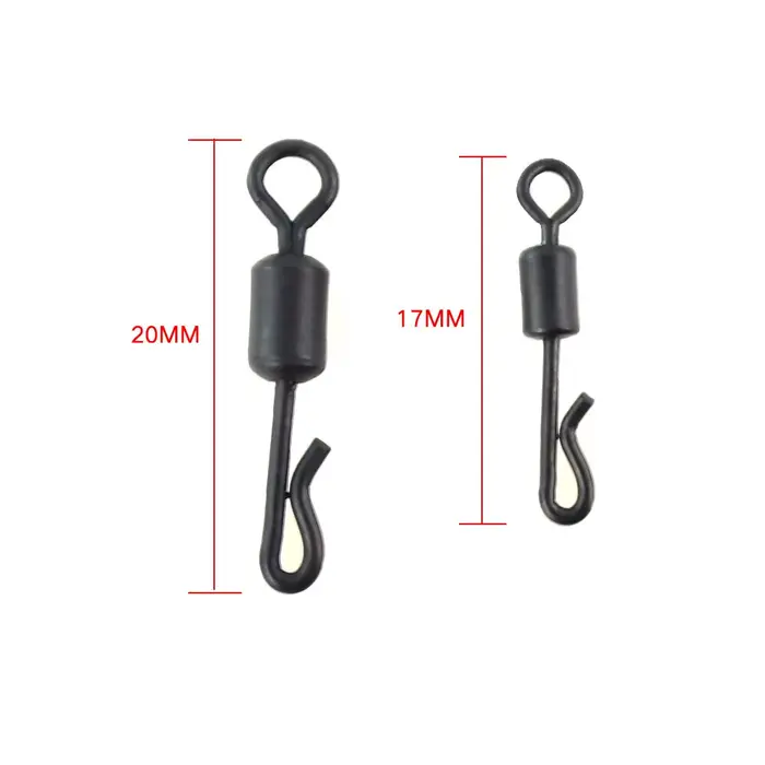 Émerillons rapides noir mat pour montages carpe - Pack de 20 pièces résistantes à la corrosion
