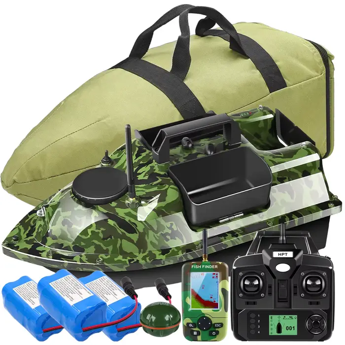 Bateau appât pêche RC GPS 500m avec 3 trémies sondeur poissons capteur sonar batteries de rechange sac de transport