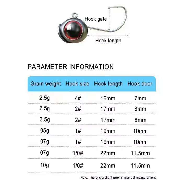10 hameçons jig à tête plombée 2.5g à 5g avec œil large pour leurres souples T-tail et pêche au leurre