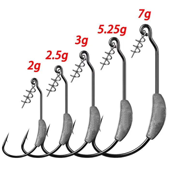 10 hameçons offset Jig Crank avec goupille ressort - Poids 2g à 7g pour montages Texas Rig