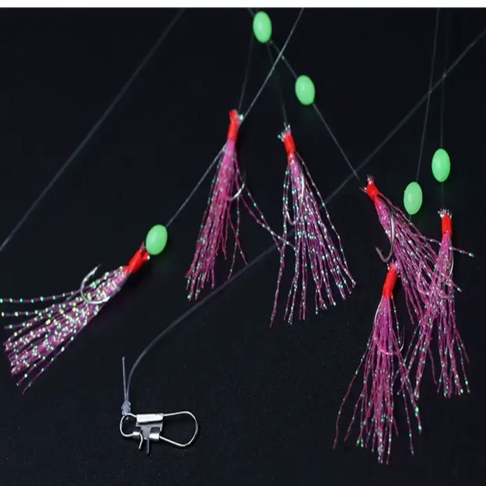 Hameçons lumineux Feathers Fishing pour bar et morue - Sabiki rigs pêche eau douce et mer - Leurres trebles