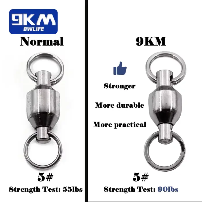 25 émerillons à billes 9KM avec anneaux split rings - Rotation fluide pour leurres et montages