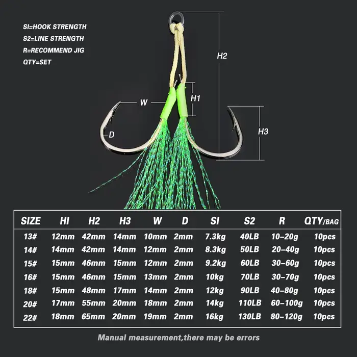 10 assist hooks métalliques avec plumes UV et anneau solide pour jigging de 10g à 120g pêche en mer