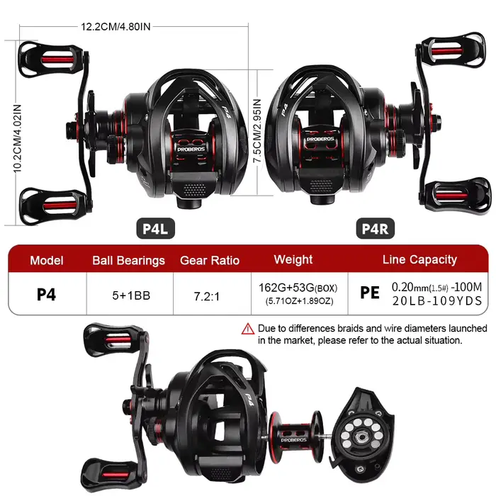 Moulinet baitcasting PROBEROS ratio 7.2:1 5+1 roulements corps métal 8kg drag pêche mer