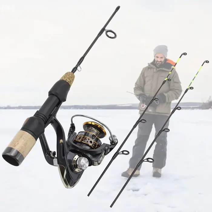 Canne pêche glace portable 60cm 2 scions carbone légère rivière poignée confortable
