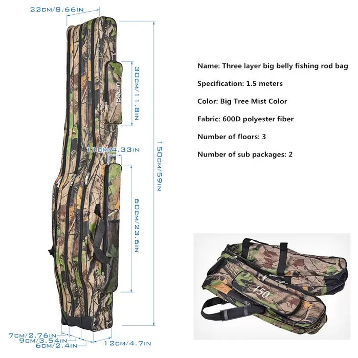 Sac de pêche mer 3 couches 1.5m à double bretelles - Grand sac pliable à ventre pour kit pêche complet