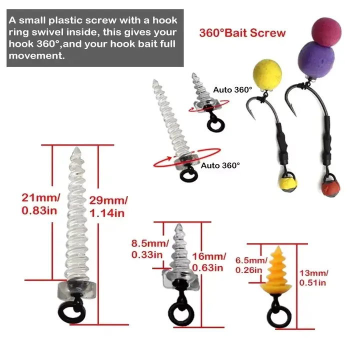 Vis à appâts pour montages carpe avec micro-émerillon - Bait screws pour boilies et montages Ronnie rig