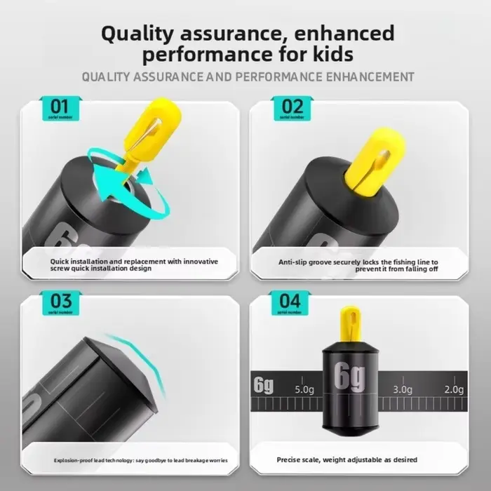 Plombs de pêche compacts design cylindrique forme goutte d'eau - Poids ajustables avec échelle