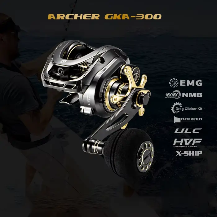 Moulinet de pêche en mer baitcasting Soloking GKA300, frein 9.5kg, rapport 6.4:1 et pignon laiton
