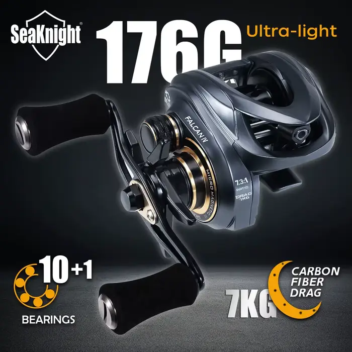 Moulinet baitcasting SeaKnight FALCAN IV ultraléger 176g frein carbone 7kg pour pêche aux leurres carnassiers