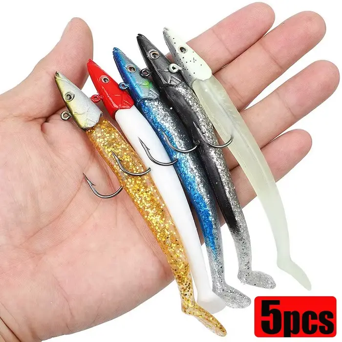 5 Leurres Souples avec Cuillère 10g/11cm - Wobblers Artificiels pour Pêche au Jig