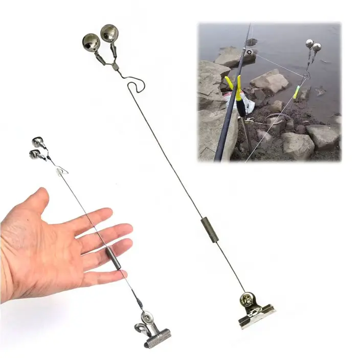 Alarme de touche double cloches en acier inox anti-corrosion pour pêche à la carpe nocturne