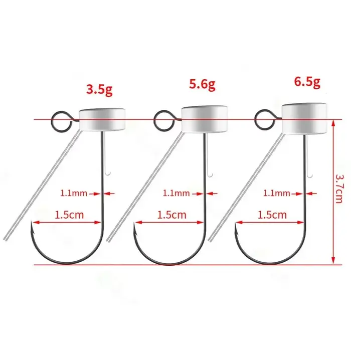 Lot 6 hameçons jig champignon 3.5g à 6.5g sans accrocs pour pêche fond et leurres vers marins