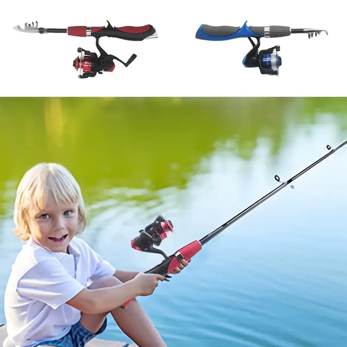 Canne à pêche télescopique enfant avec moulinet et appâts - Kit complet pêche en eau douce et mer