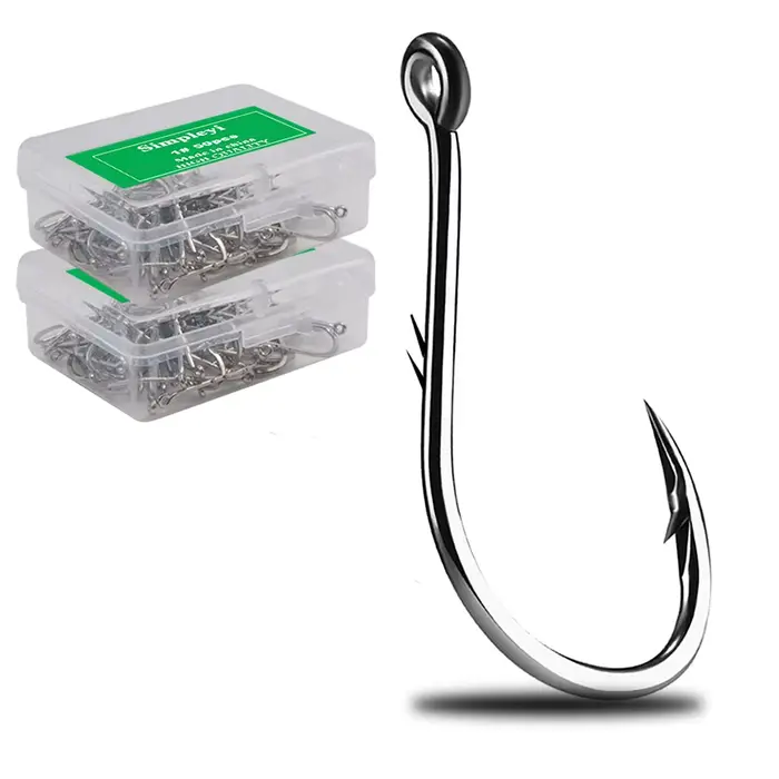 Hameçons circle mer 50 pièces acier carbone pour la pêche au ver et carpe avec pointe barbelée