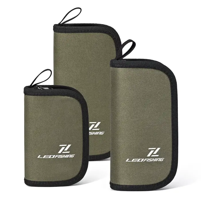 Porte-leurres à cuillères et spinner avec fermeture éclair en nylon vert pour rangement et transport