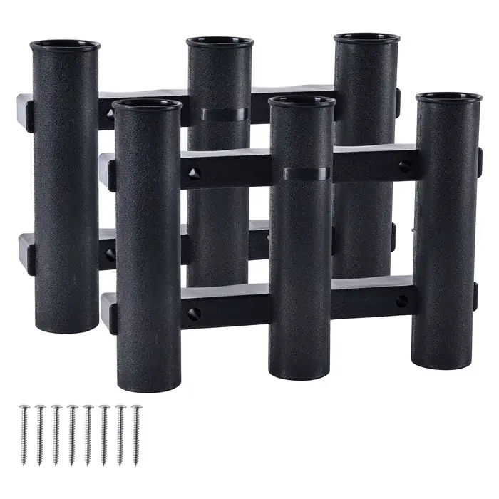 Support 3 cannes de pêche pour bateau - Porte-cannes marine noir Goture avec fixation tube plastique