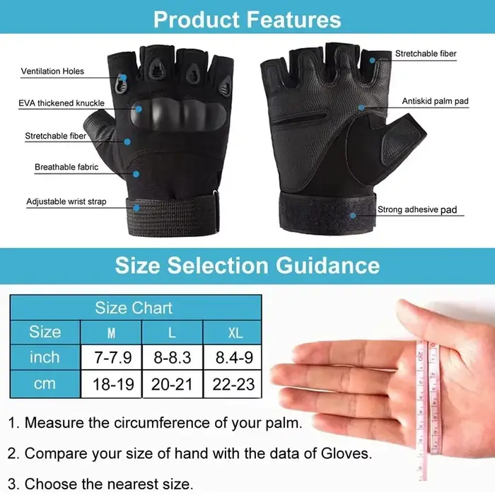 Gants tactiques mi-doigts anti-dérapants pour pêche sportive et protection mains outdoor