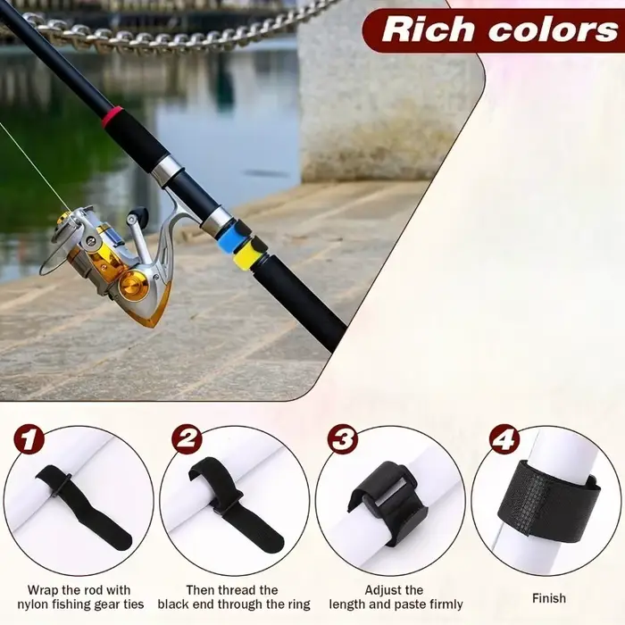 10 sangles réutilisables pour fixation canne à pêche : attaches réglables pour transport et rangement