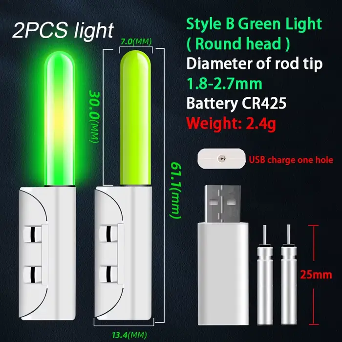 2 Flotteurs lumineux LED pour canne à pêche, rechargeables par USB, pour la pêche de nuit CR425