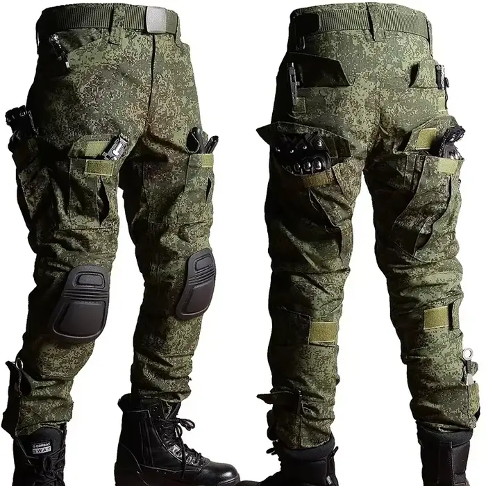 Set camouflage armée 2 pièces - T-shirt manches longues et pantalon cargo pour pêche confortable
