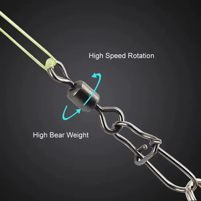 Connecteurs pêche 50 pièces émerillons à roulements avec mousqueton tailles 4# à 12#
